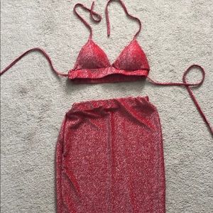 Two piece red sparkle outfit